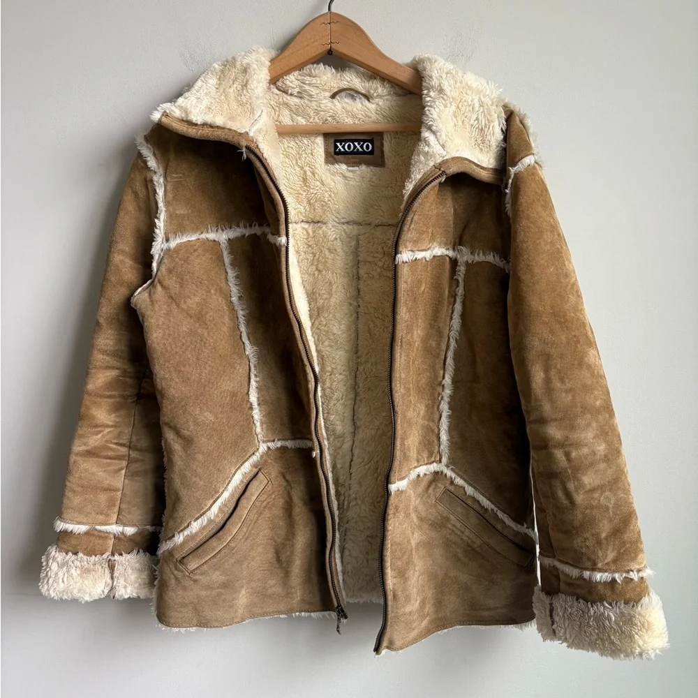 Vintage Y2K XOXO Suede Shearling Jacket Medium